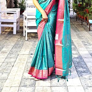 Royal Turquoise Kanjivaram Saree